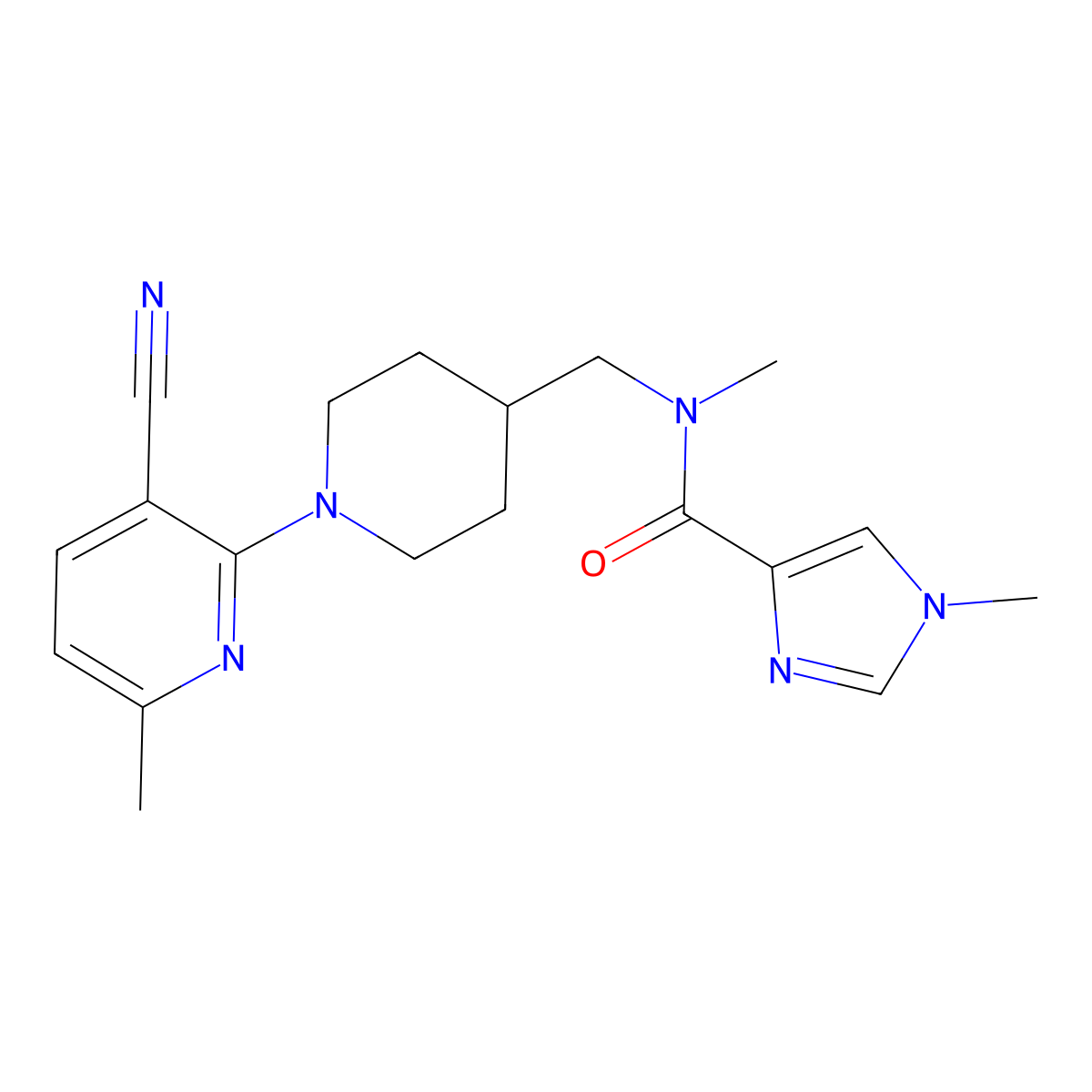 N-{[1-(3-cyano-6-methylpyridin-2-yl)piperidin-4-yl]methyl}-N,1-dimethyl-1H-imidazole-4-carboxamide molecular structure, CAS 3054578-52-5