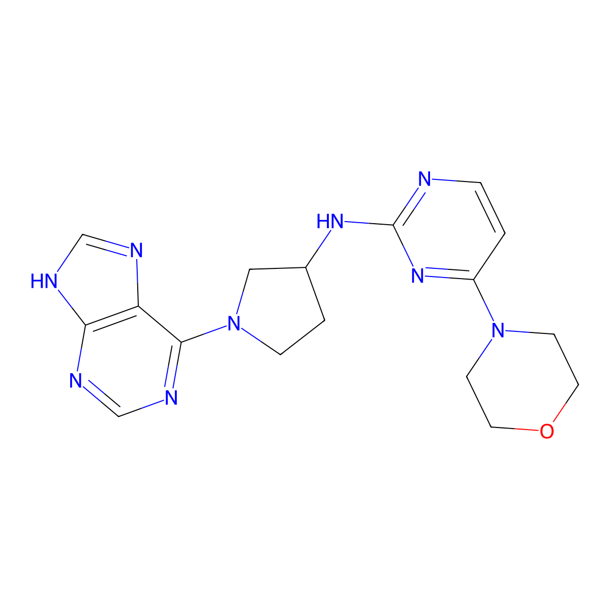 4-(morpholin-4-yl)-N-[1-(9H-purin-6-yl)pyrrolidin-3-yl]pyrimidin-2-amine molecular structure, CAS 3054578-54-7