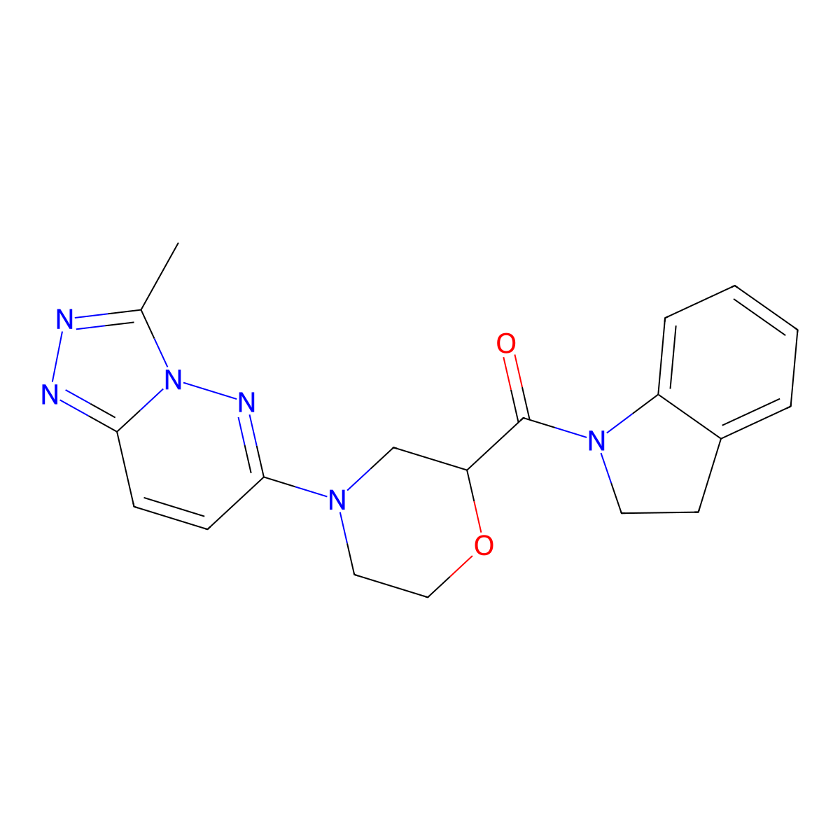 1-(4-{3-methyl-[1,2,4]triazolo[4,3-b]pyridazin-6-yl}morpholine-2-carbonyl)-2,3-dihydro-1H-indole molecular structure, CAS 3054578-61-6