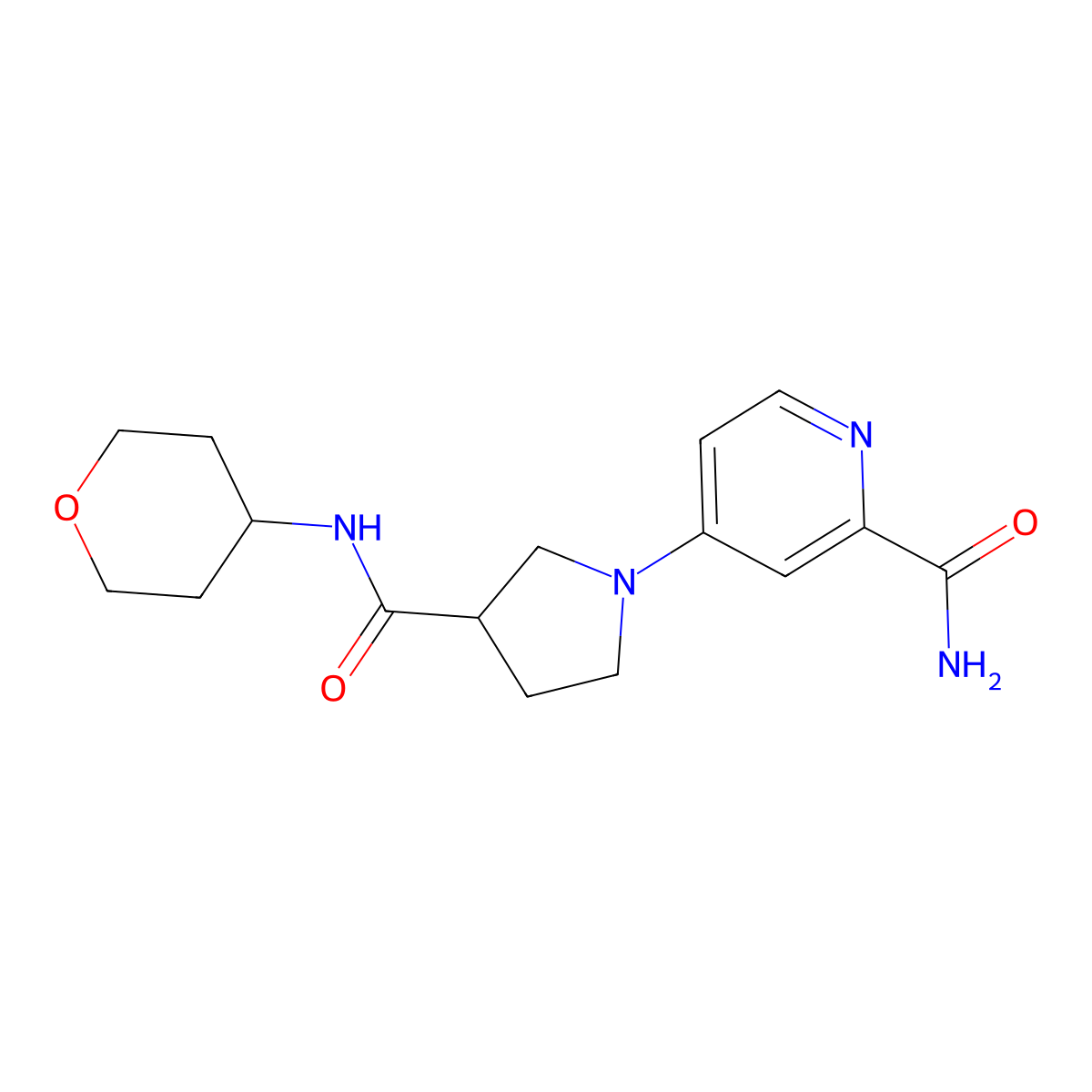 4-{3-[(Oxan-4-yl)carbamoyl]pyrrolidin-1-yl}pyridine-2-carboxamide molecular structure, CAS 3054578-62-7