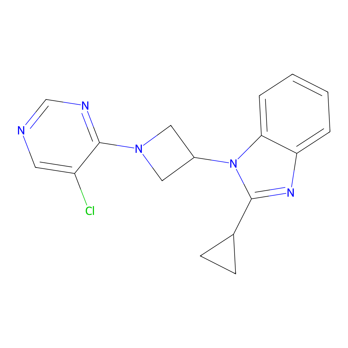 1-[1-(5-chloropyrimidin-4-yl)azetidin-3-yl]-2-cyclopropyl-1H-1,3-benzodiazole molecular structure, CAS 3054578-64-9