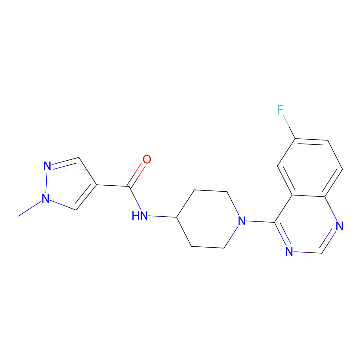 N-[1-(6-fluoroquinazolin-4-yl)piperidin-4-yl]-1-methyl-1H-pyrazole-4-carboxamide molecular structure, CAS 3054578-66-1