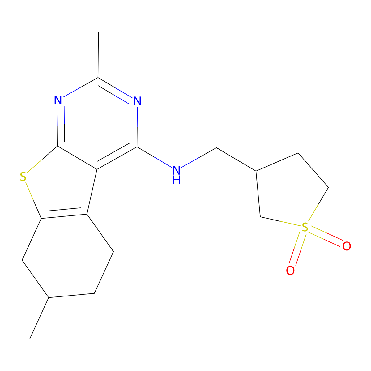 3-[({5,11-Dimethyl-8-thia-4,6-diazatricyclo[7.4.0.0(2),]trideca-1(9),2,4,6-tetraen-3-yl}amino)methyl]-1lambda-thiolane-1,1-dione molecular structure, CAS 3054578-67-2