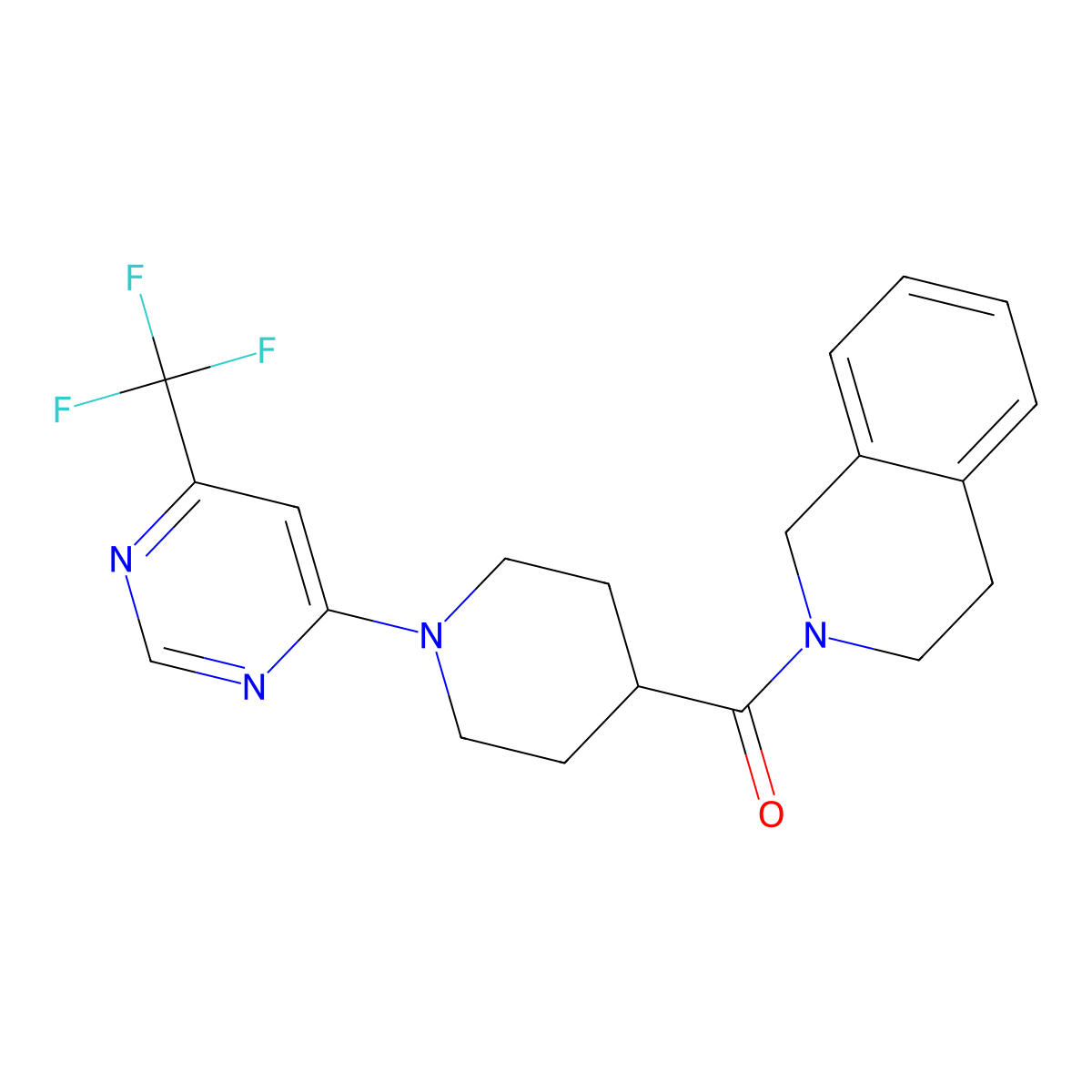 2-{1-[6-(Trifluoromethyl)pyrimidin-4-yl]piperidine-4-carbonyl}-1,2,3,4-tetrahydroisoquinoline molecular structure, CAS 3054578-68-3