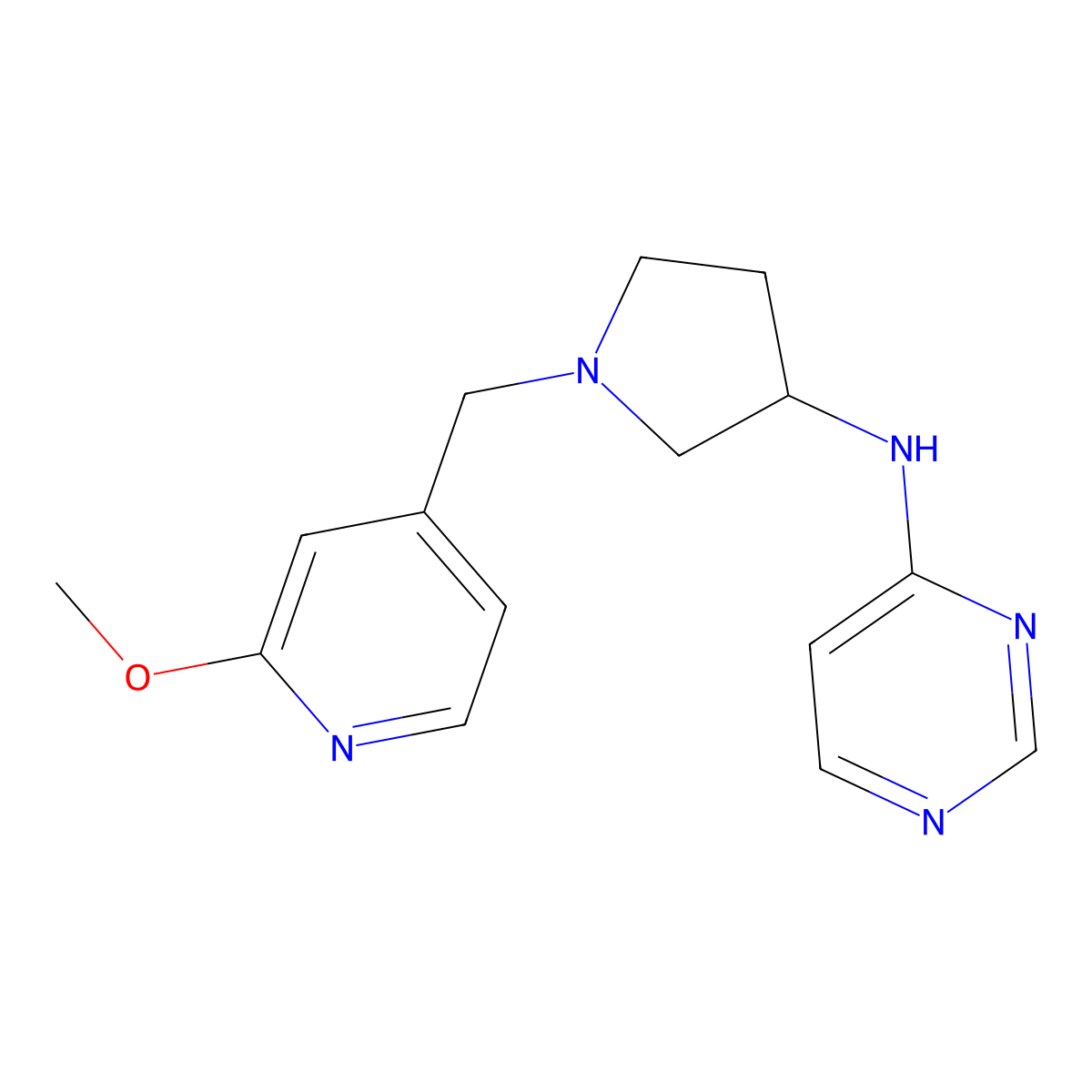 N-{1-[(2-methoxypyridin-4-yl)methyl]pyrrolidin-3-yl}pyrimidin-4-amine molecular structure, CAS 3054578-71-8