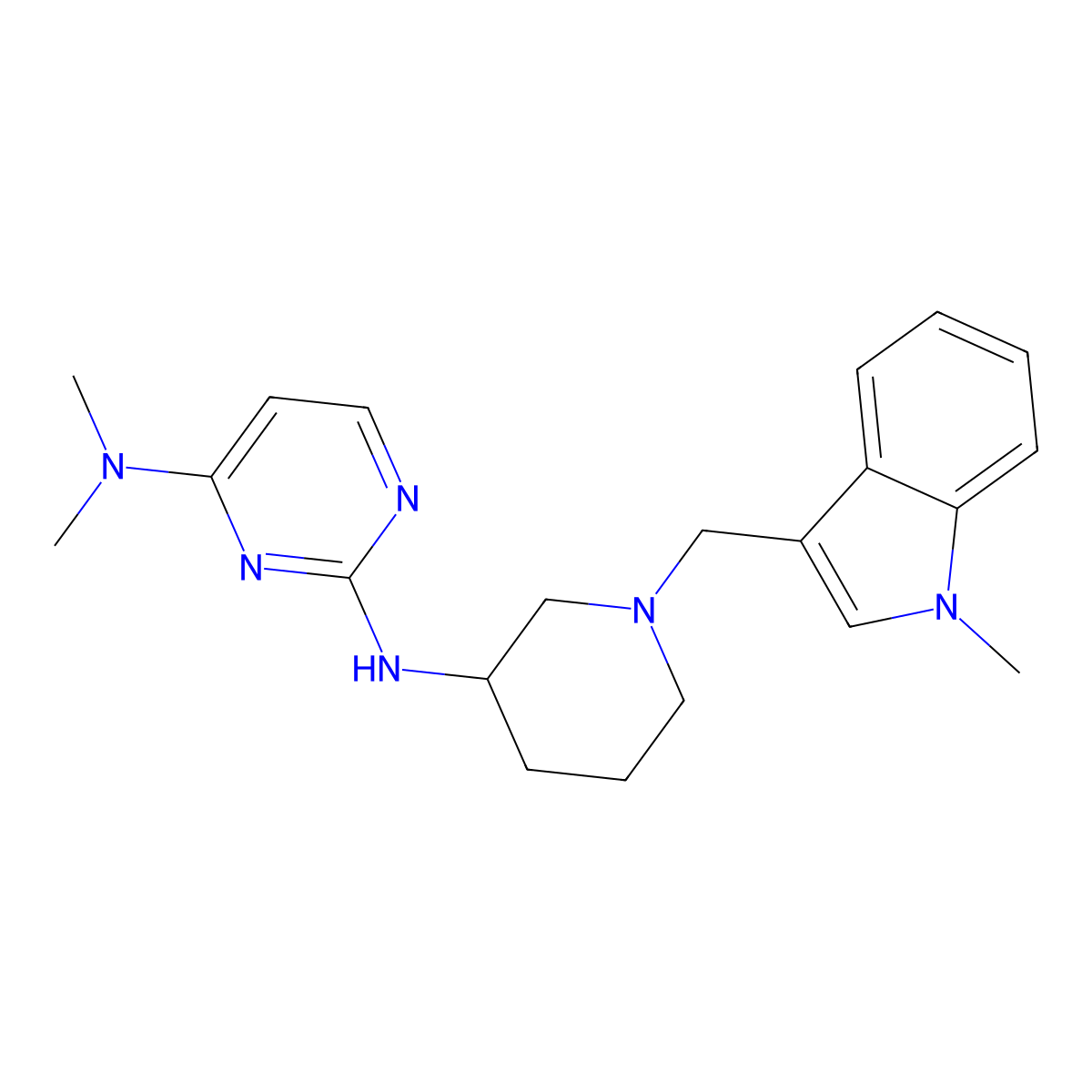 N4,N4-dimethyl-N2-{1-[(1-methyl-1H-indol-3-yl)methyl]piperidin-3-yl}pyrimidine-2,4-diamine molecular structure, CAS 3054578-73-0