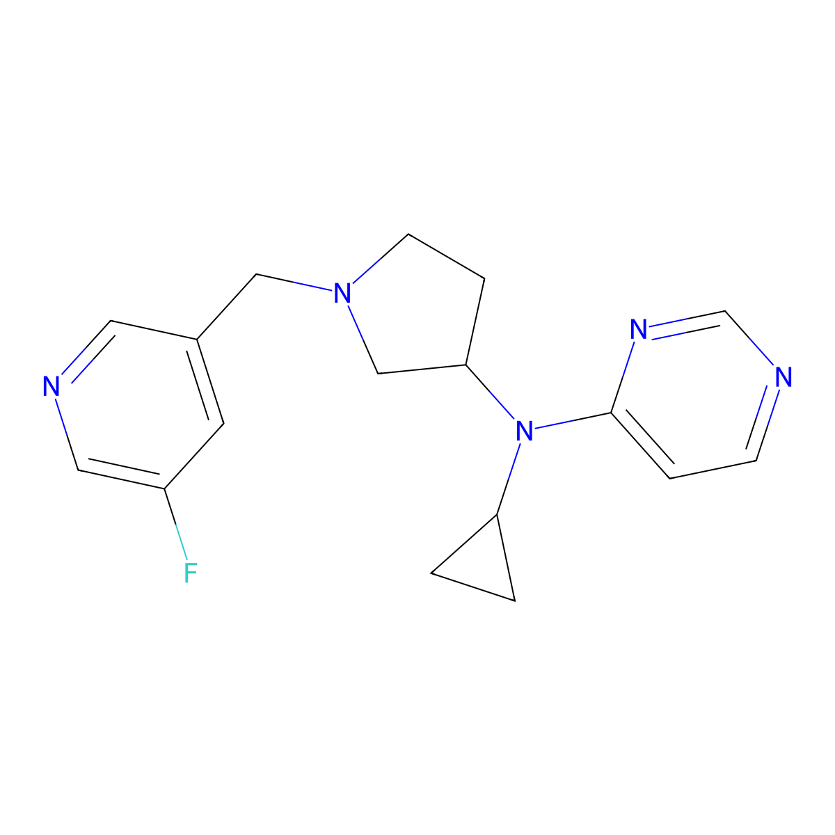 N-cyclopropyl-N-{1-[(5-fluoropyridin-3-yl)methyl]pyrrolidin-3-yl}pyrimidin-4-amine molecular structure, CAS 3054578-74-1