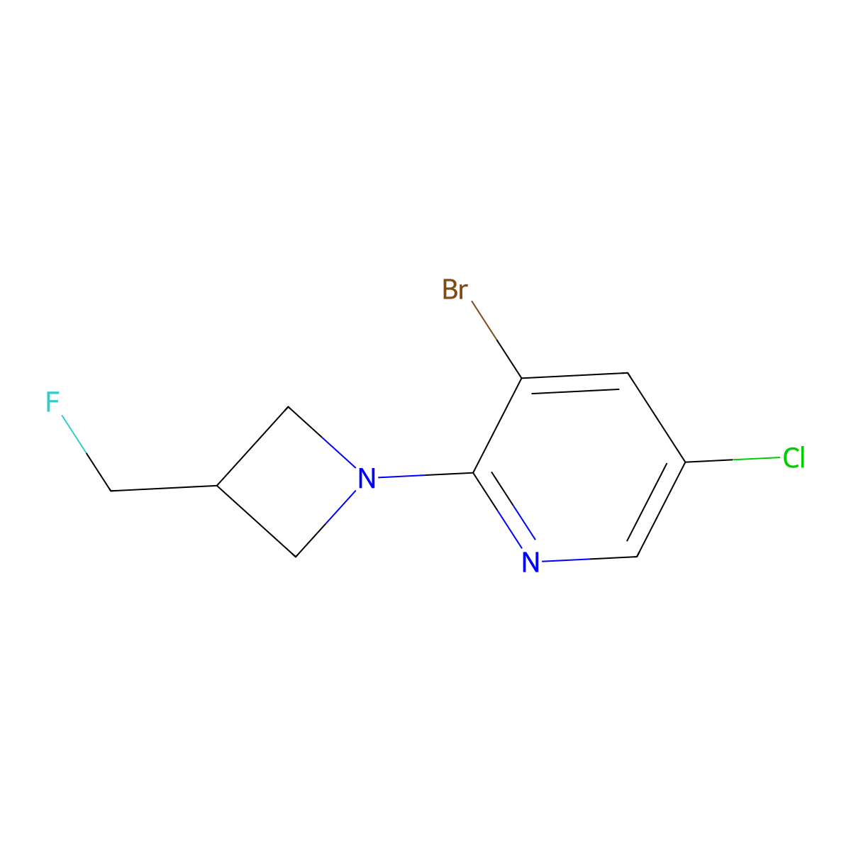 3-Bromo-5-chloro-2-[3-(fluoromethyl)azetidin-1-yl]pyridine molecular structure, CAS 3054578-76-3