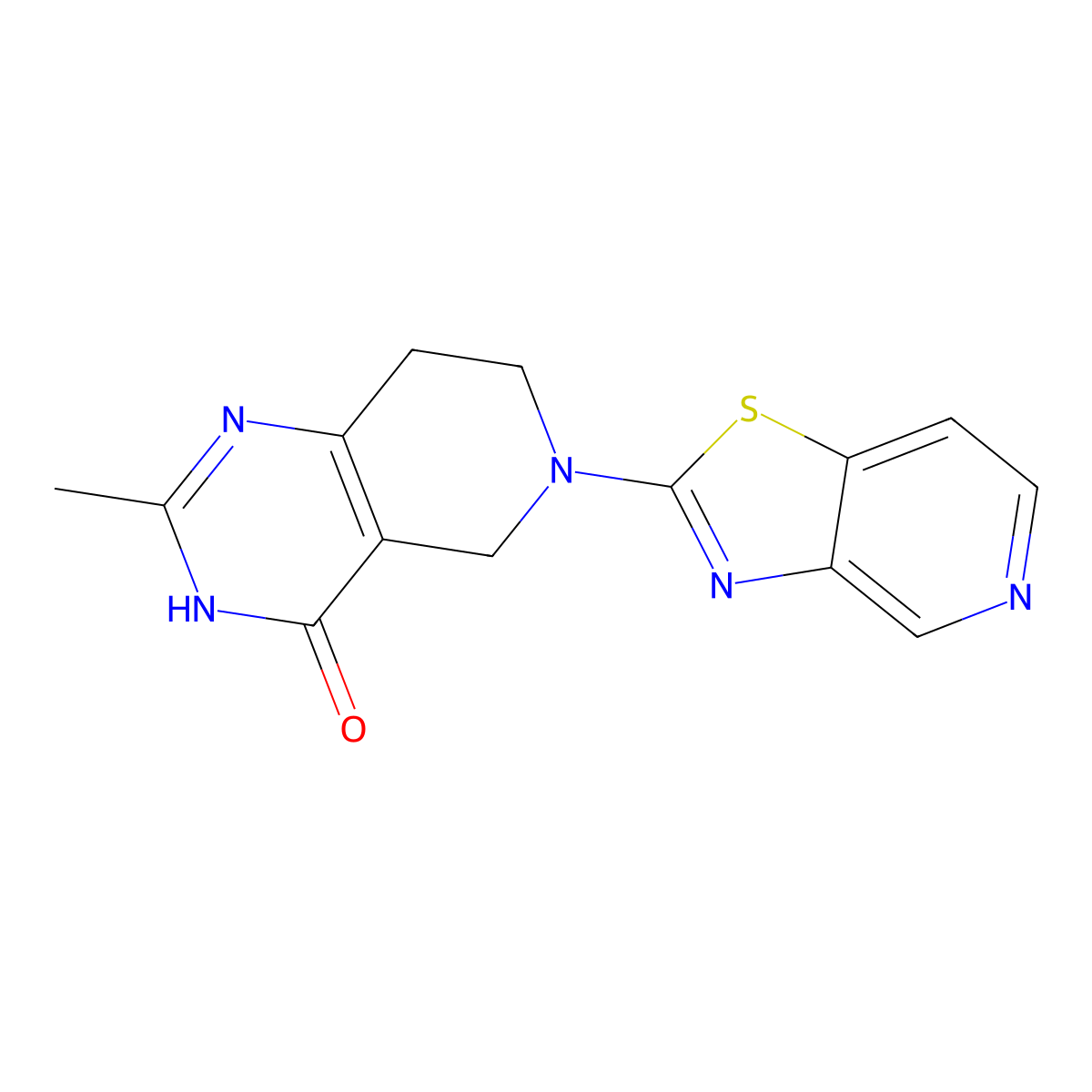 2-methyl-6-{[1,3]thiazolo[4,5-c]pyridin-2-yl}-3H,4H,5H,6H,7H,8H-pyrido[4,3-d]pyrimidin-4-one molecular structure, CAS 3054578-77-4