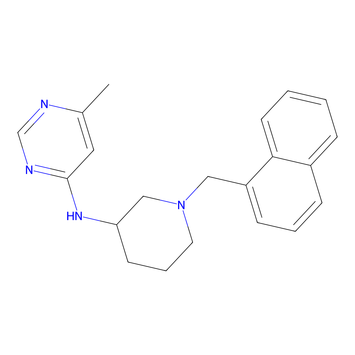 6-methyl-N-{1-[(naphthalen-1-yl)methyl]piperidin-3-yl}pyrimidin-4-amine molecular structure, CAS 3054578-79-6
