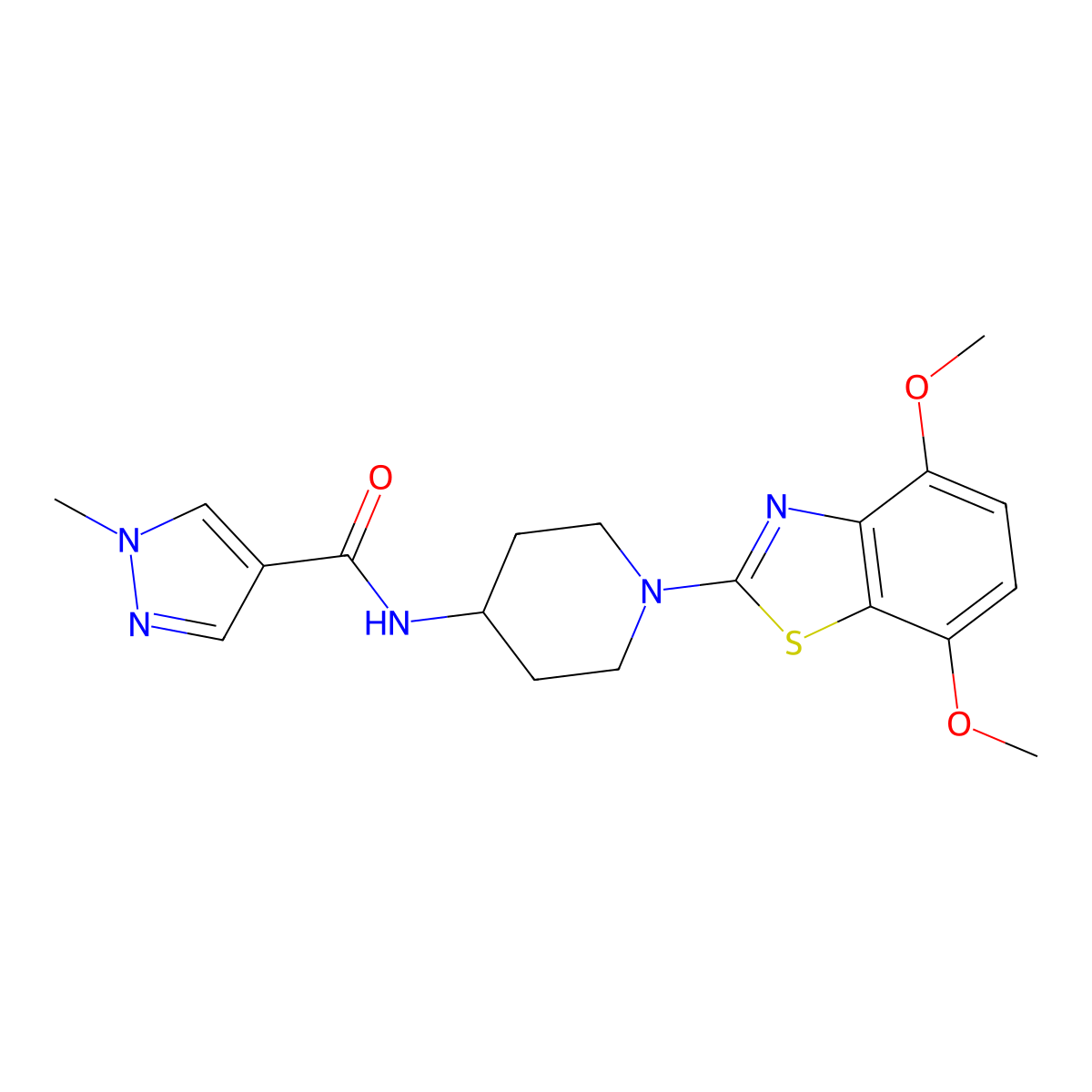 N-[1-(4,7-dimethoxy-1,3-benzothiazol-2-yl)piperidin-4-yl]-1-methyl-1H-pyrazole-4-carboxamide molecular structure, CAS 3054578-81-0