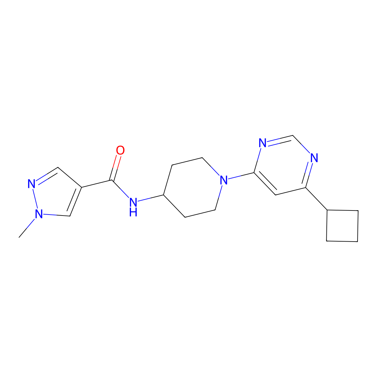 N-[1-(6-cyclobutylpyrimidin-4-yl)piperidin-4-yl]-1-methyl-1H-pyrazole-4-carboxamide molecular structure, CAS 3054578-87-6