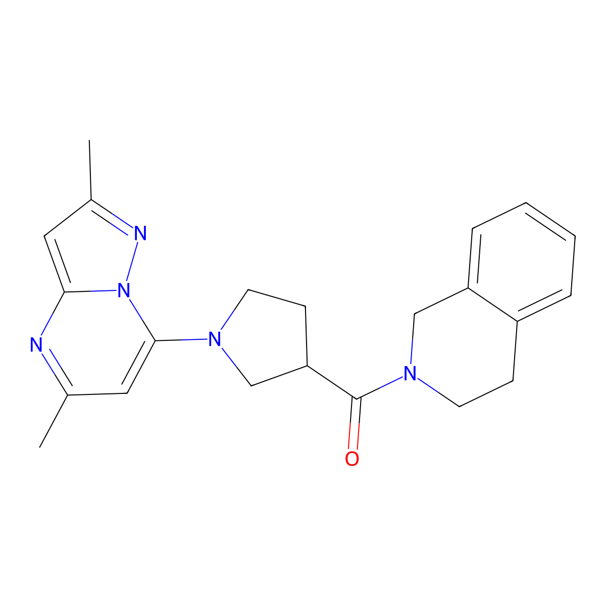 2-(1-{2,5-Dimethylpyrazolo[1,5-a]pyrimidin-7-yl}pyrrolidine-3-carbonyl)-1,2,3,4-tetrahydroisoquinoline molecular structure, CAS 3054578-88-7