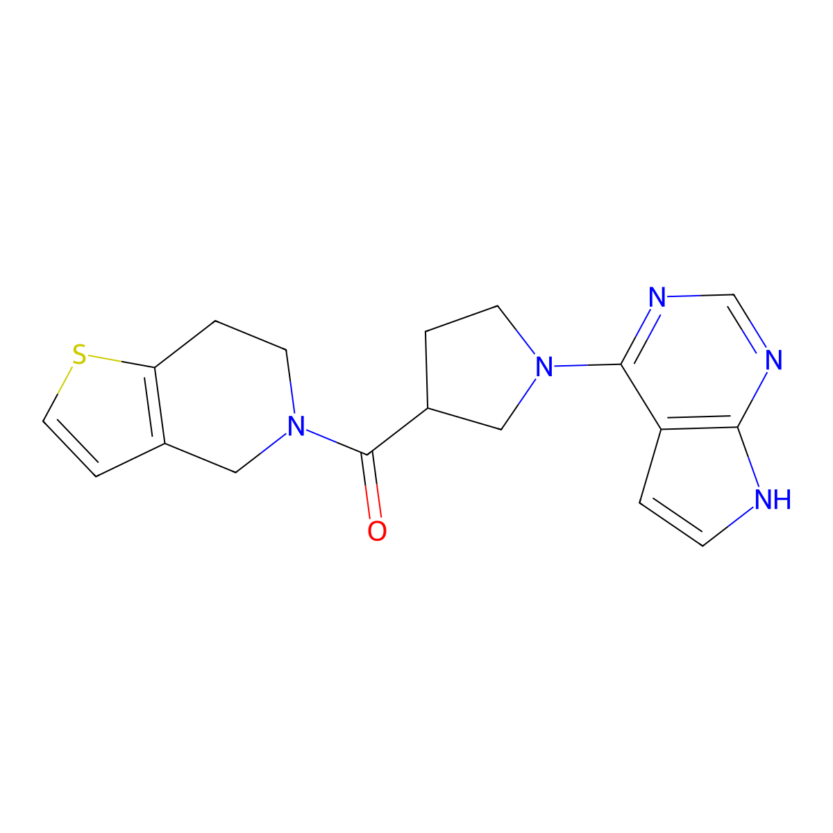 1-{7H-pyrrolo[2,3-d]pyrimidin-4-yl}-3-{4H,5H,6H,7H-thieno[3,2-c]pyridine-5-carbonyl}pyrrolidine molecular structure, CAS 3054578-90-1
