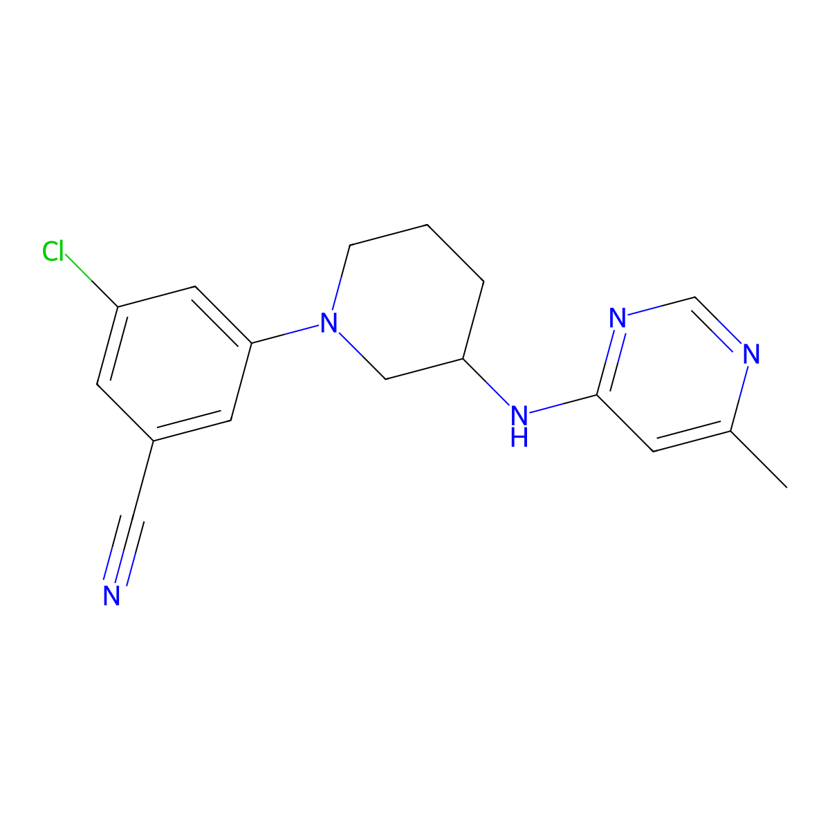3-Chloro-5-{3-[(6-methylpyrimidin-4-yl)amino]piperidin-1-yl}benzonitrile molecular structure, CAS 3054578-91-2