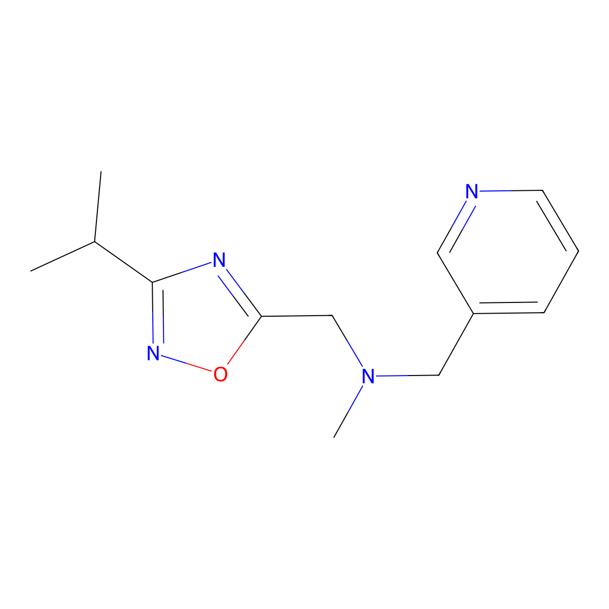 Methyl({[3-(propan-2-yl)-1,2,4-oxadiazol-5-yl]methyl})[(pyridin-3-yl)methyl]amine molecular structure, CAS 3054578-94-5