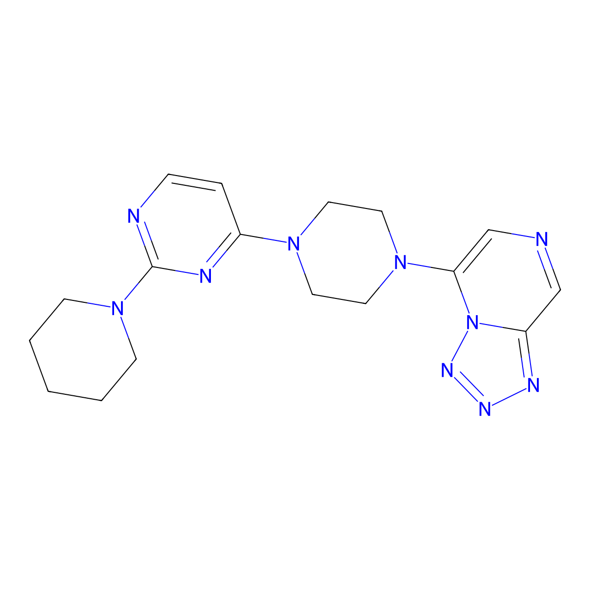 2-(Piperidin-1-yl)-4-(4-{[1,2,3,4]tetrazolo[1,5-a]pyrazin-5-yl}piperazin-1-yl)pyrimidine molecular structure, CAS 3054578-98-9