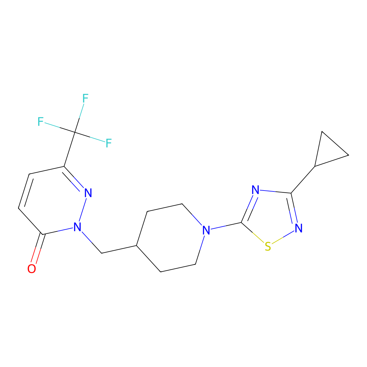 2-{[1-(3-Cyclopropyl-1,2,4-thiadiazol-5-yl)piperidin-4-yl]methyl}-6-(trifluoromethyl)-2,3-dihydropyridazin-3-one molecular structure, CAS 3054579-00-6