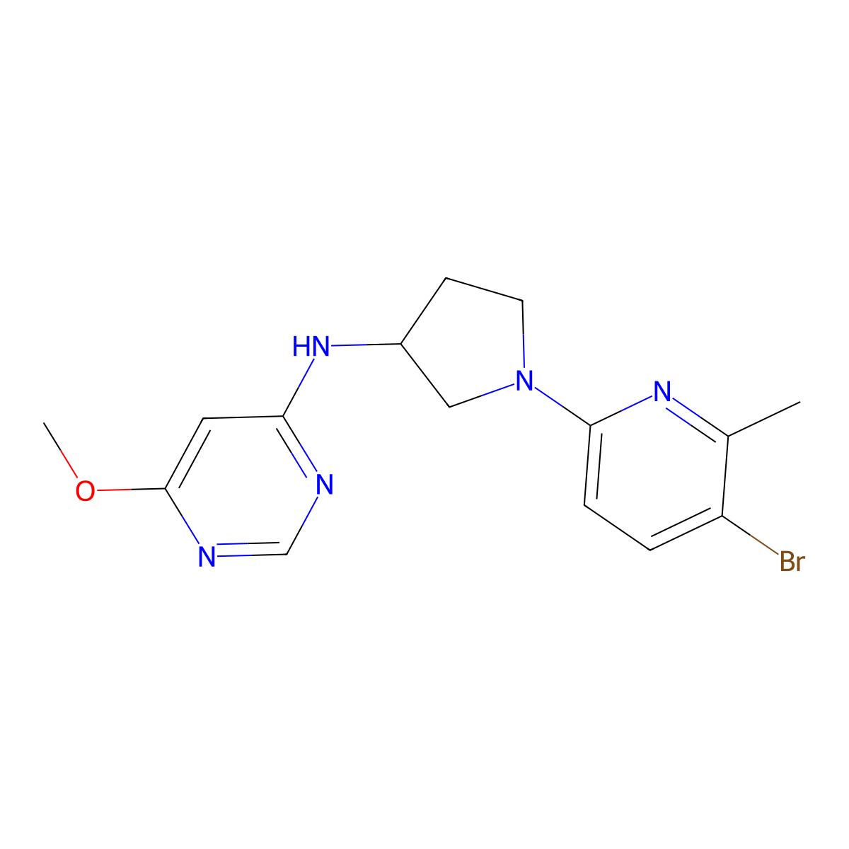 N-[1-(5-bromo-6-methylpyridin-2-yl)pyrrolidin-3-yl]-6-methoxypyrimidin-4-amine molecular structure, CAS 3054579-01-7