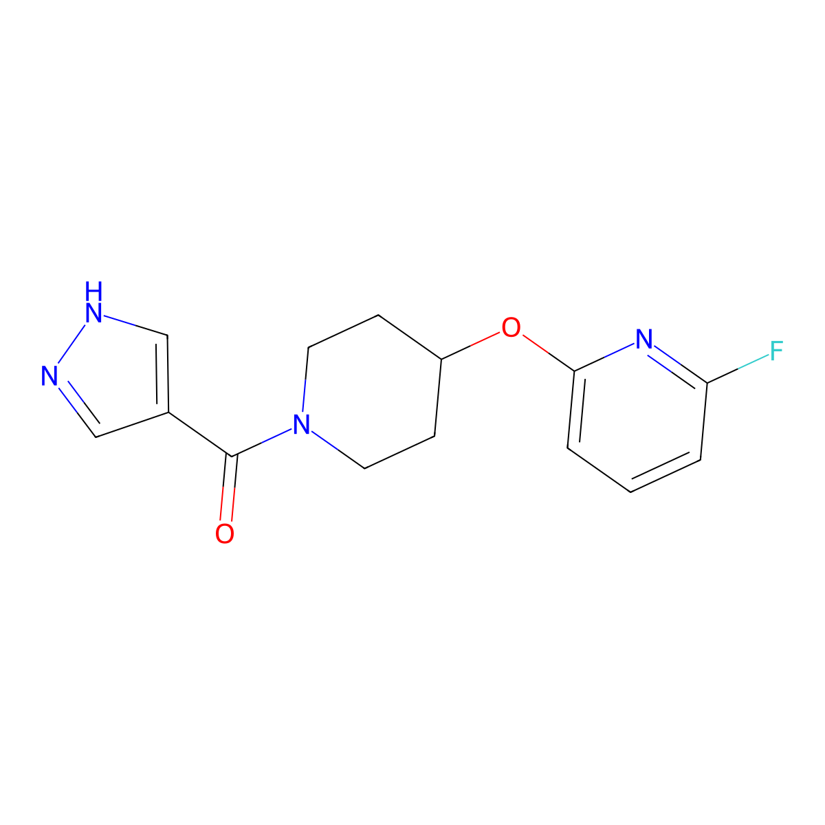 2-fluoro-6-{[1-(1H-pyrazole-4-carbonyl)piperidin-4-yl]oxy}pyridine molecular structure, CAS 3054579-09-5