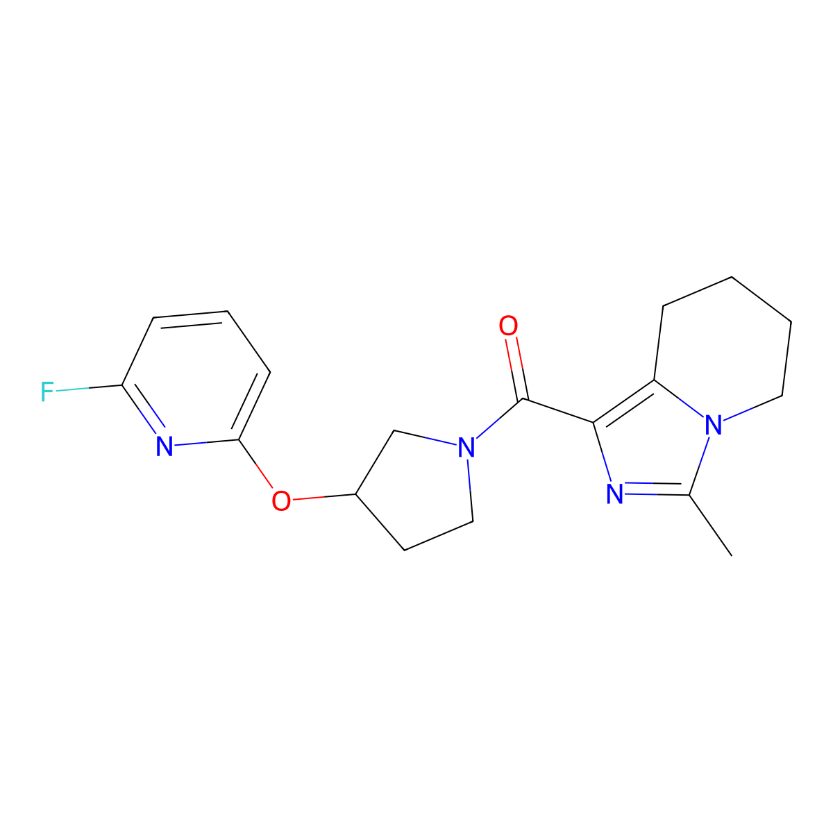 2-fluoro-6-[(1-{3-methyl-5H,6H,7H,8H-imidazo[1,5-a]pyridine-1-carbonyl}pyrrolidin-3-yl)oxy]pyridine molecular structure, CAS 3054579-10-8