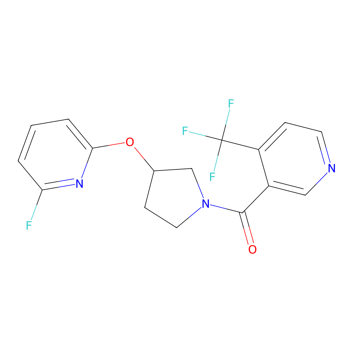 3-{3-[(6-Fluoropyridin-2-yl)oxy]pyrrolidine-1-carbonyl}-4-(trifluoromethyl)pyridine molecular structure, CAS 3054579-15-3
