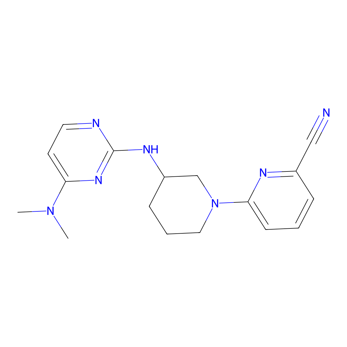 6-(3-{[4-(Dimethylamino)pyrimidin-2-yl]amino}piperidin-1-yl)pyridine-2-carbonitrile molecular structure, CAS 3054579-16-4