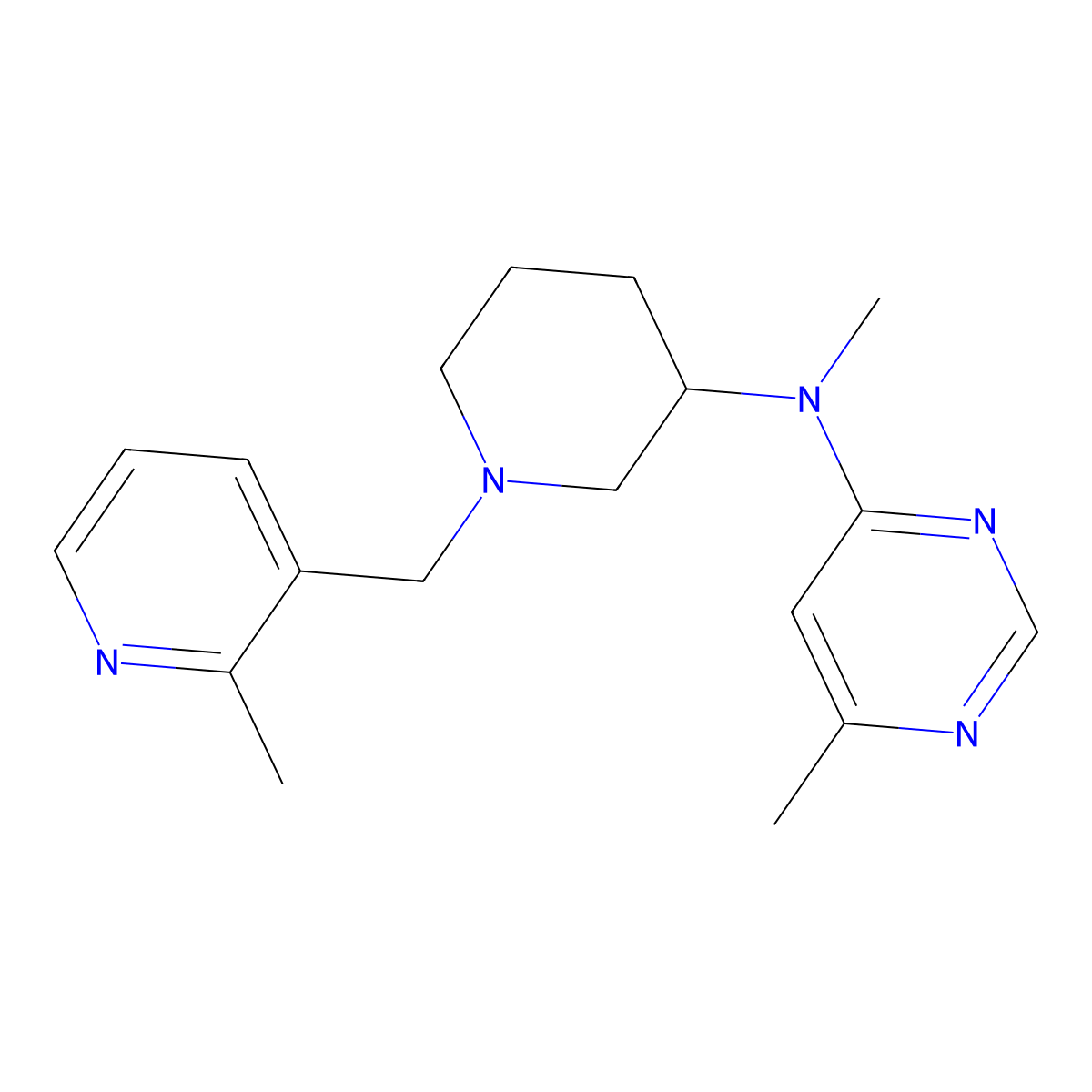 N,6-dimethyl-N-{1-[(2-methylpyridin-3-yl)methyl]piperidin-3-yl}pyrimidin-4-amine molecular structure, CAS 3054579-18-6