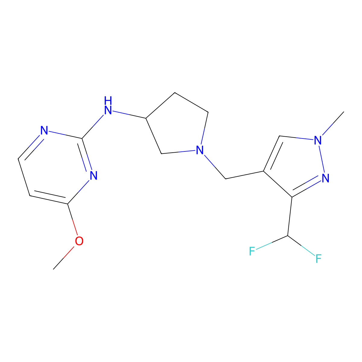 N-(1-{[3-(difluoromethyl)-1-methyl-1H-pyrazol-4-yl]methyl}pyrrolidin-3-yl)-4-methoxypyrimidin-2-amine molecular structure, CAS 3054579-19-7
