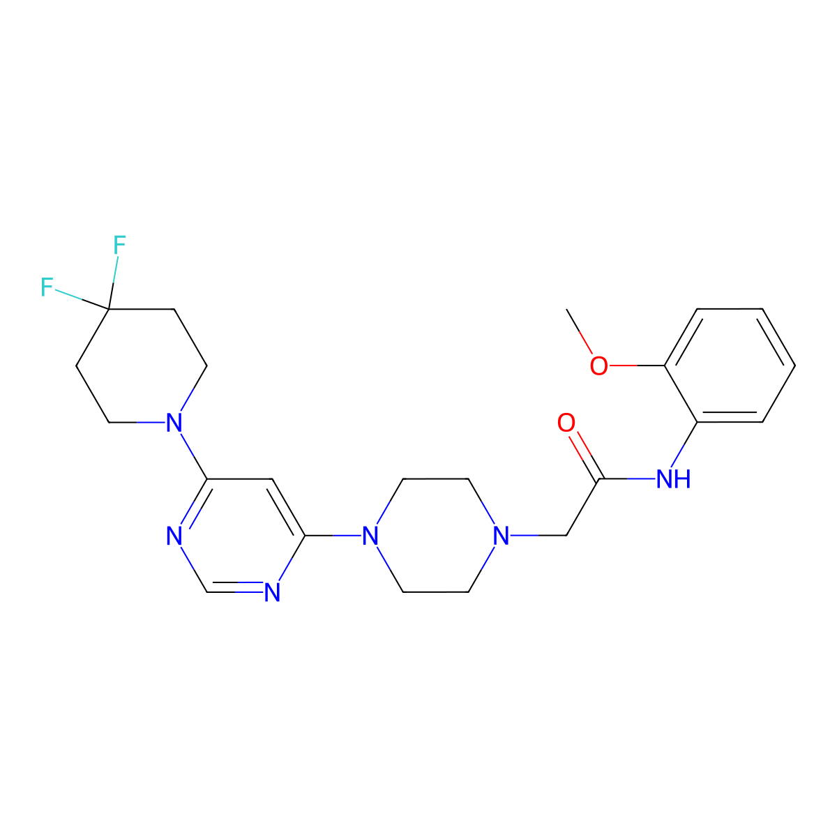2-{4-[6-(4,4-difluoropiperidin-1-yl)pyrimidin-4-yl]piperazin-1-yl}-N-(2-methoxyphenyl)acetamide molecular structure, CAS 3054579-20-0