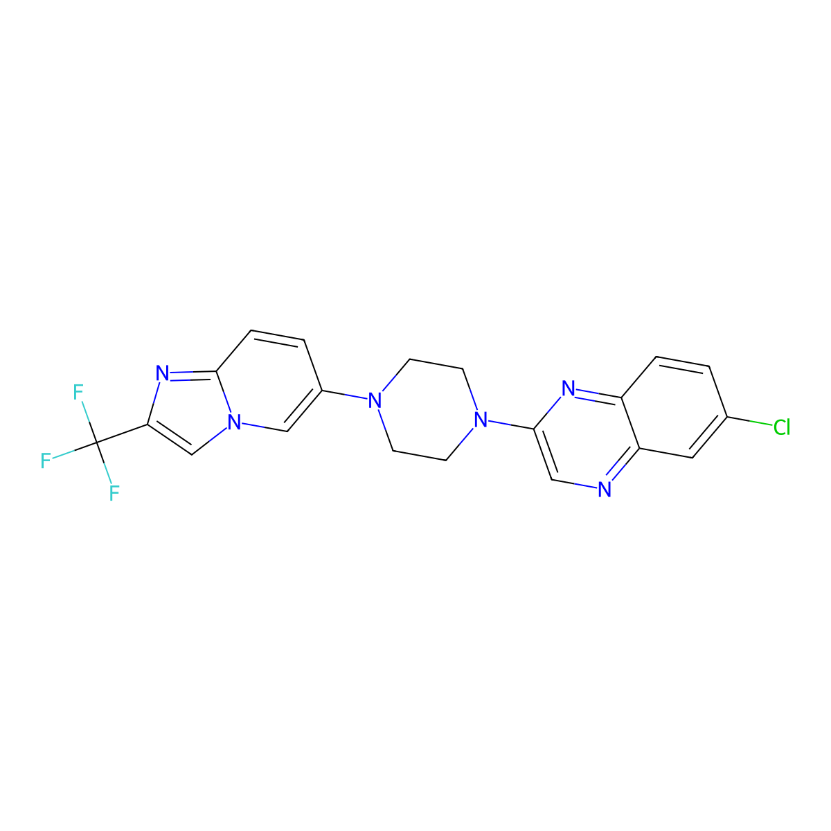 6-Chloro-2-{4-[2-(trifluoromethyl)imidazo[1,2-a]pyridin-6-yl]piperazin-1-yl}quinoxaline molecular structure, CAS 3054579-21-1