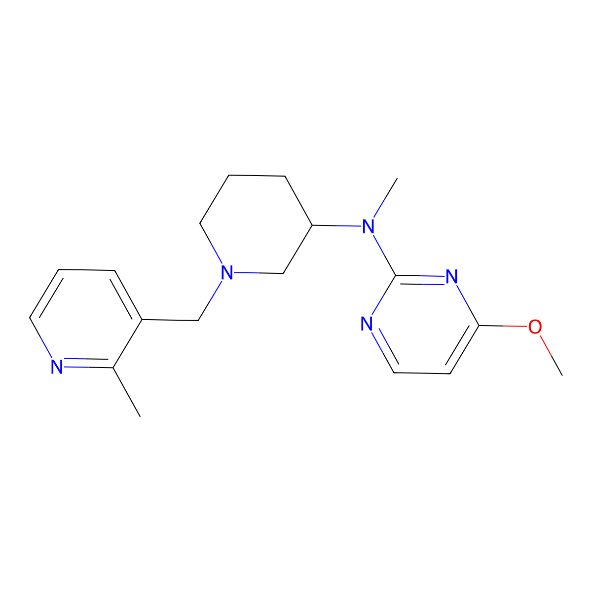 4-methoxy-N-methyl-N-{1-[(2-methylpyridin-3-yl)methyl]piperidin-3-yl}pyrimidin-2-amine molecular structure, CAS 3054579-25-5