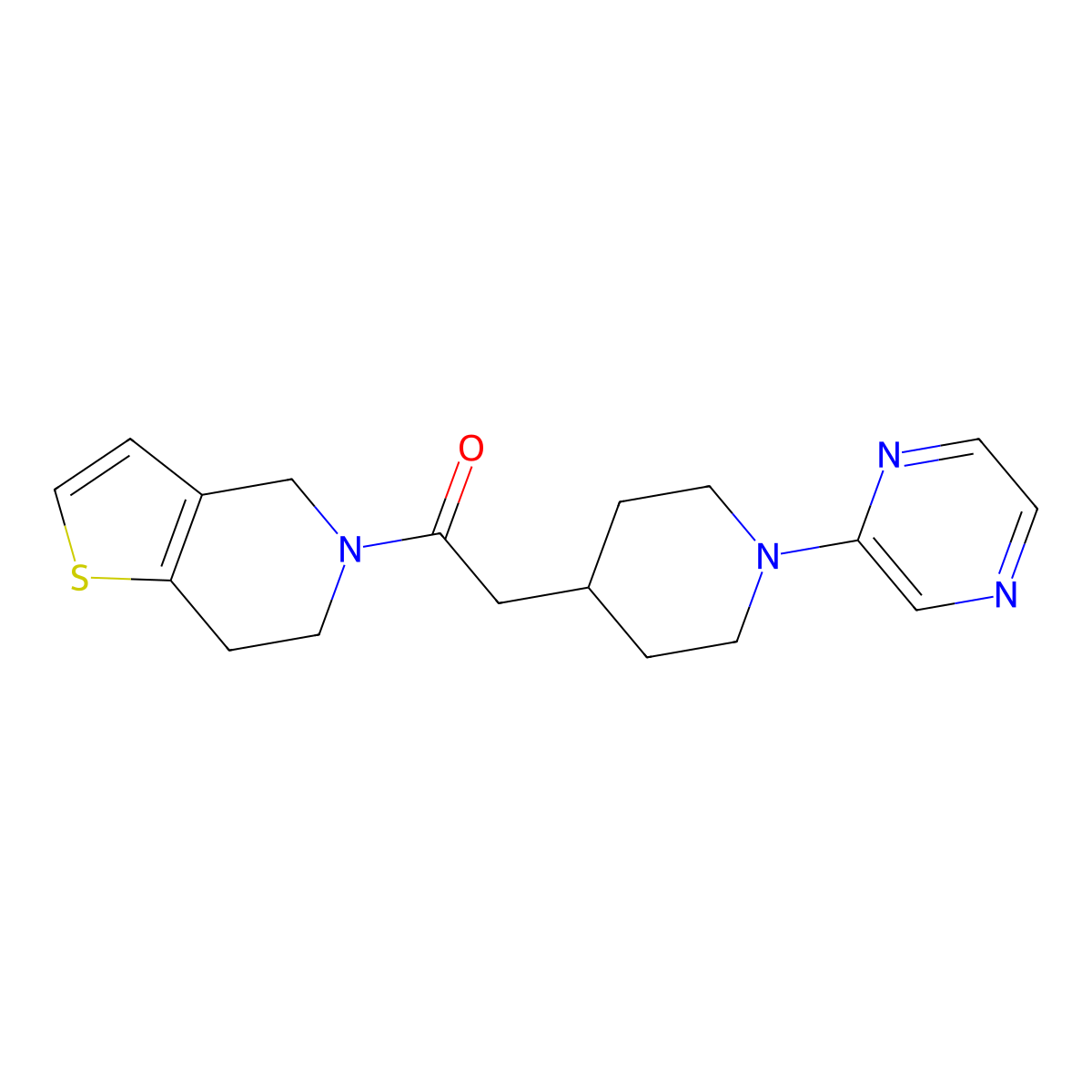 2-[1-(pyrazin-2-yl)piperidin-4-yl]-1-{4H,5H,6H,7H-thieno[3,2-c]pyridin-5-yl}ethan-1-one molecular structure, CAS 3054579-26-6
