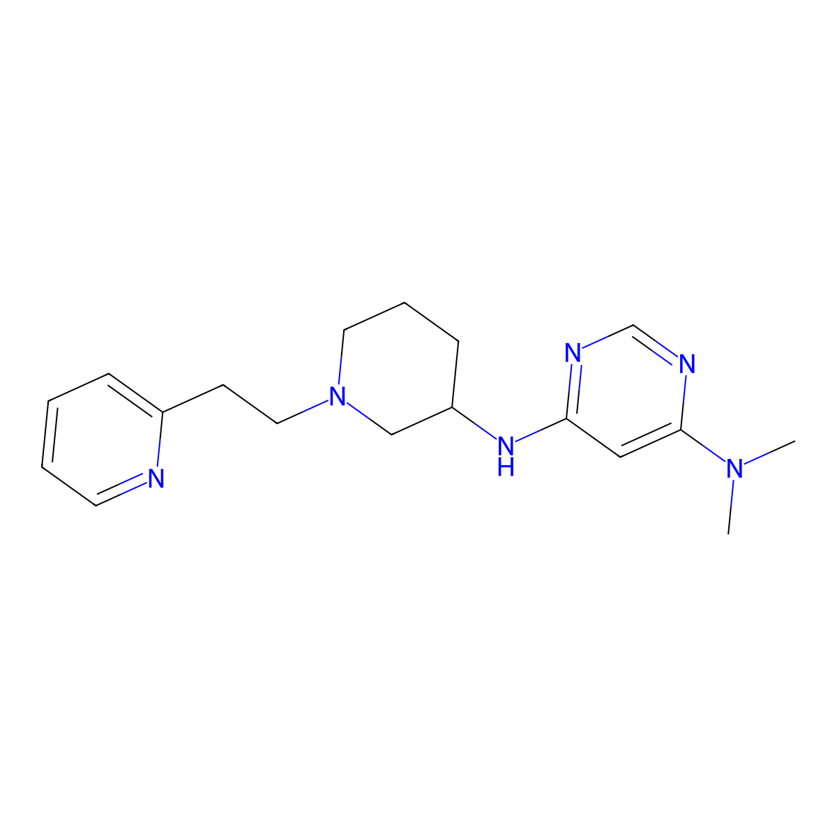 N4,N4-dimethyl-N6-{1-[2-(pyridin-2-yl)ethyl]piperidin-3-yl}pyrimidine-4,6-diamine molecular structure, CAS 3054579-28-8