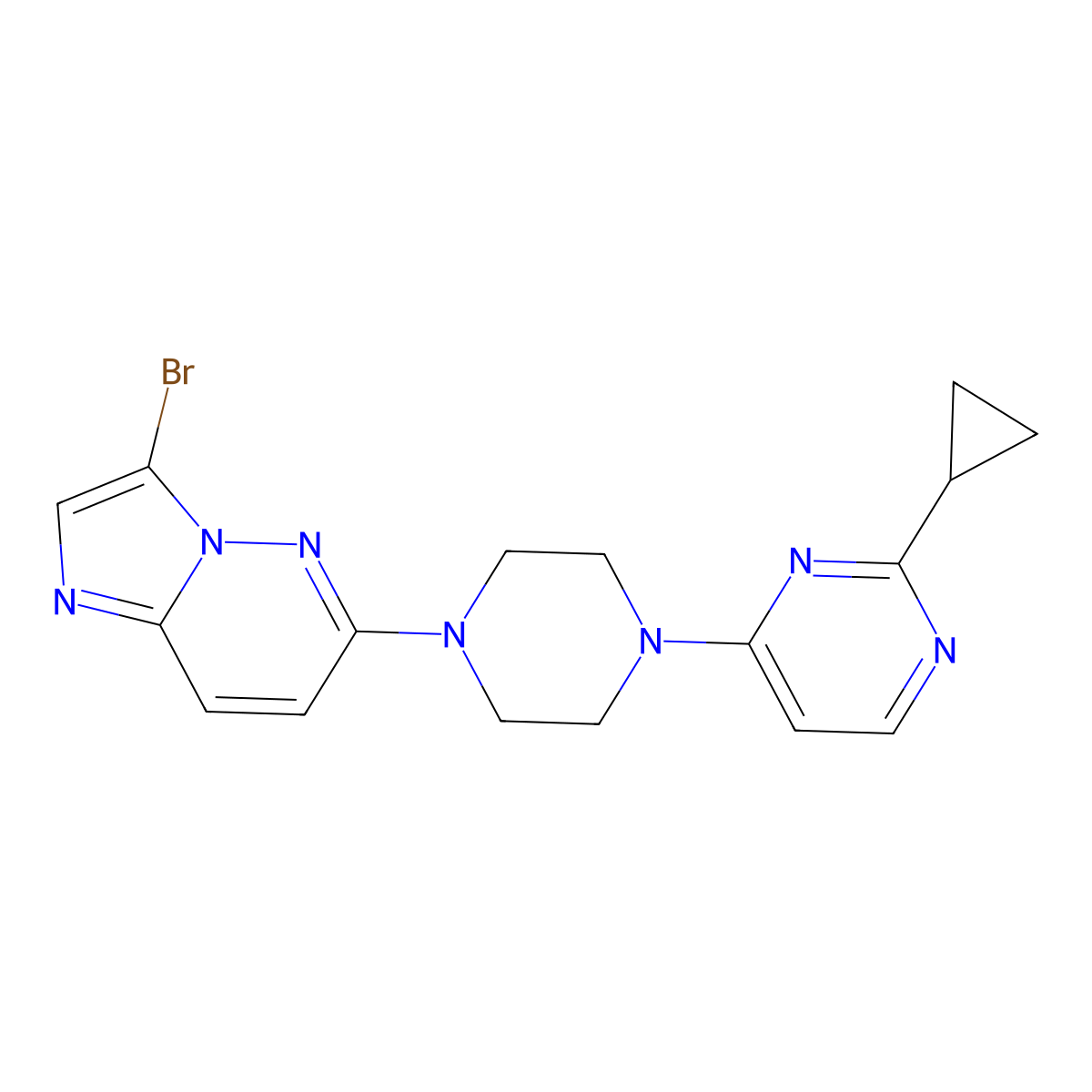 4-(4-{3-Bromoimidazo[1,2-b]pyridazin-6-yl}piperazin-1-yl)-2-cyclopropylpyrimidine molecular structure, CAS 3054579-31-3