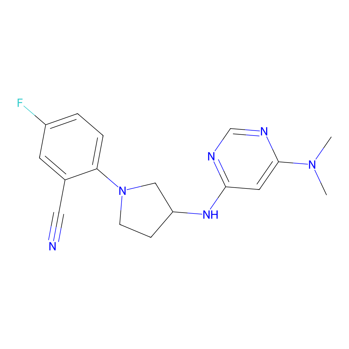 2-(3-{[6-(Dimethylamino)pyrimidin-4-yl]amino}pyrrolidin-1-yl)-5-fluorobenzonitrile molecular structure, CAS 3054579-32-4