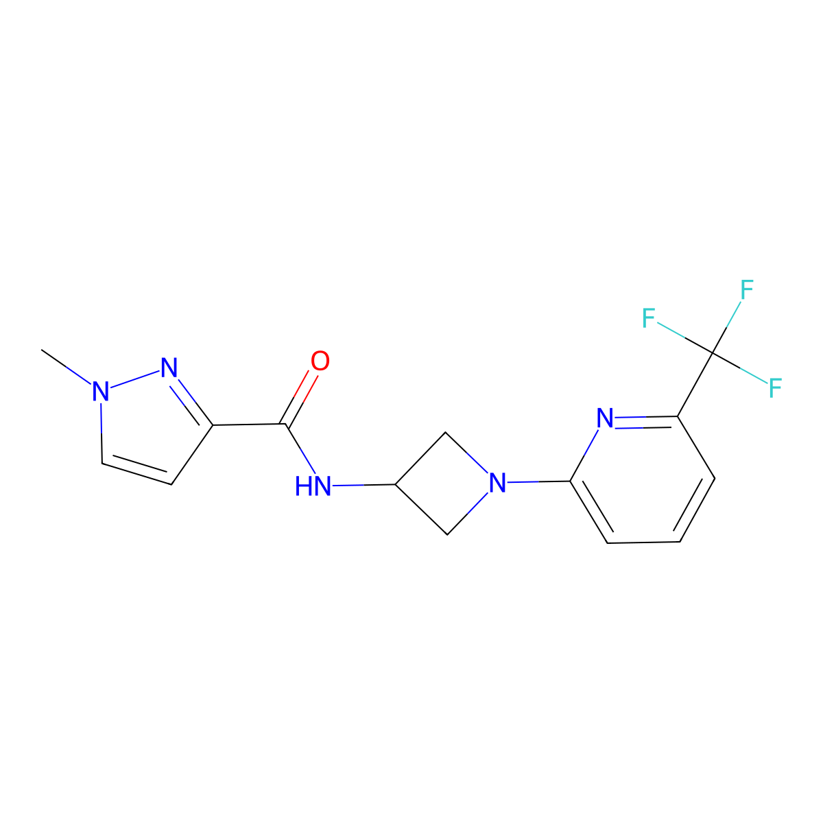 1-methyl-N-{1-[6-(trifluoromethyl)pyridin-2-yl]azetidin-3-yl}-1H-pyrazole-3-carboxamide molecular structure, CAS 3054579-34-6