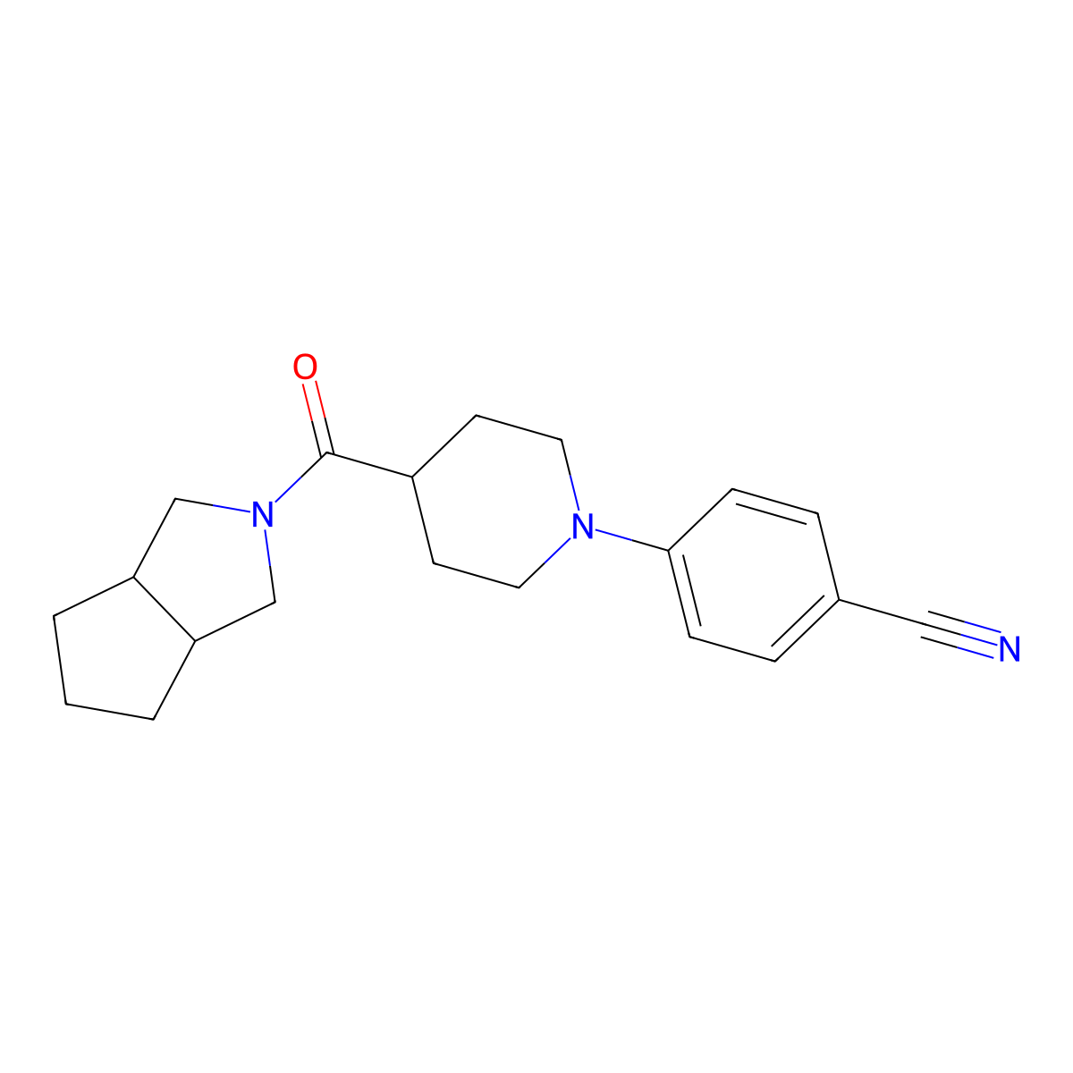 4-(4-{Octahydrocyclopenta[c]pyrrole-2-carbonyl}piperidin-1-yl)benzonitrile molecular structure, CAS 3054579-36-8