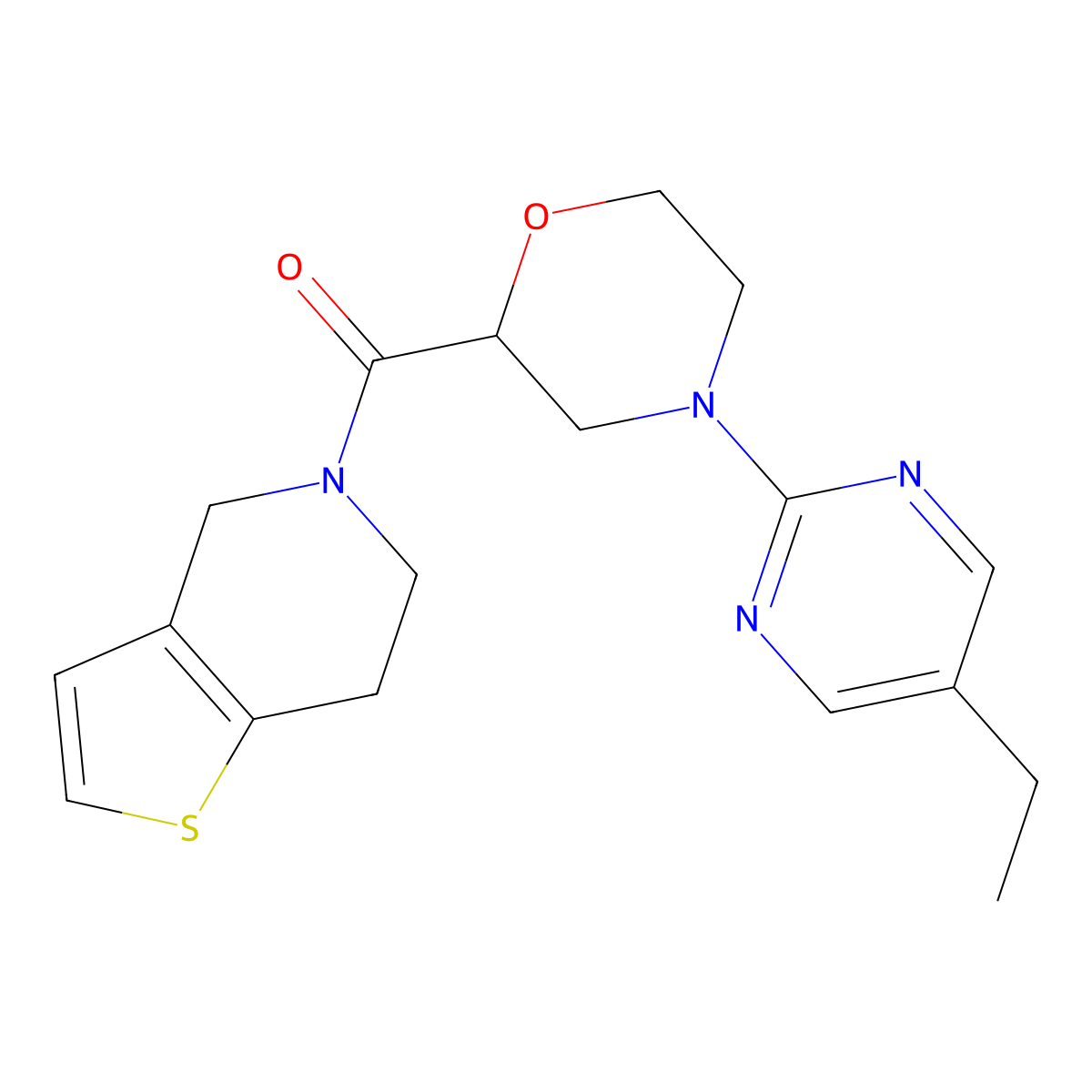 4-(5-ethylpyrimidin-2-yl)-2-{4H,5H,6H,7H-thieno[3,2-c]pyridine-5-carbonyl}morpholine molecular structure, CAS 3054579-37-9