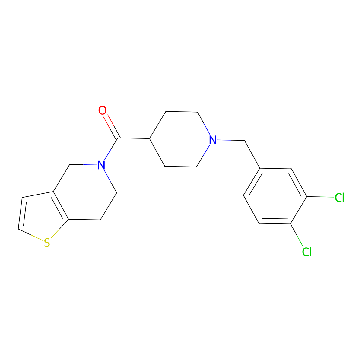 1-[(3,4-dichlorophenyl)methyl]-4-{4H,5H,6H,7H-thieno[3,2-c]pyridine-5-carbonyl}piperidine molecular structure, CAS 3054579-40-4