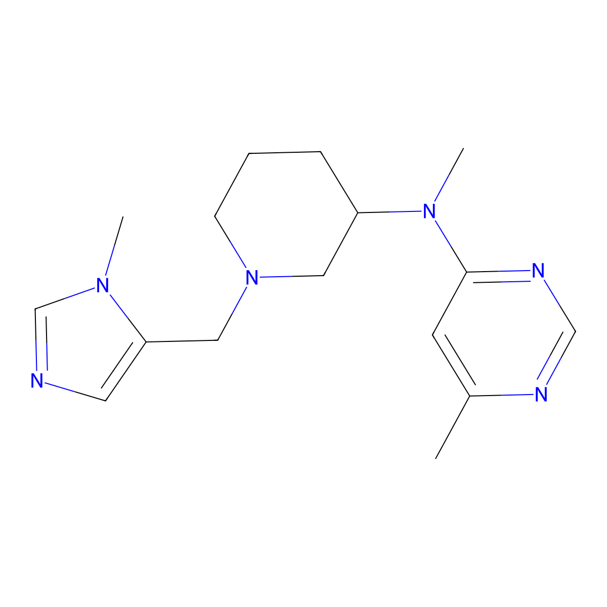 N,6-dimethyl-N-{1-[(1-methyl-1H-imidazol-5-yl)methyl]piperidin-3-yl}pyrimidin-4-amine molecular structure, CAS 3054579-41-5