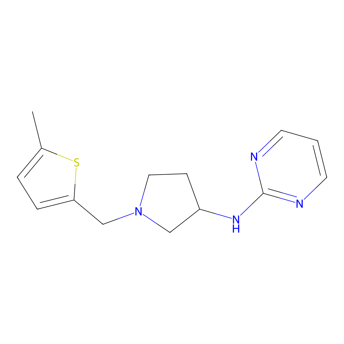 N-{1-[(5-methylthiophen-2-yl)methyl]pyrrolidin-3-yl}pyrimidin-2-amine molecular structure, CAS 3054579-45-9