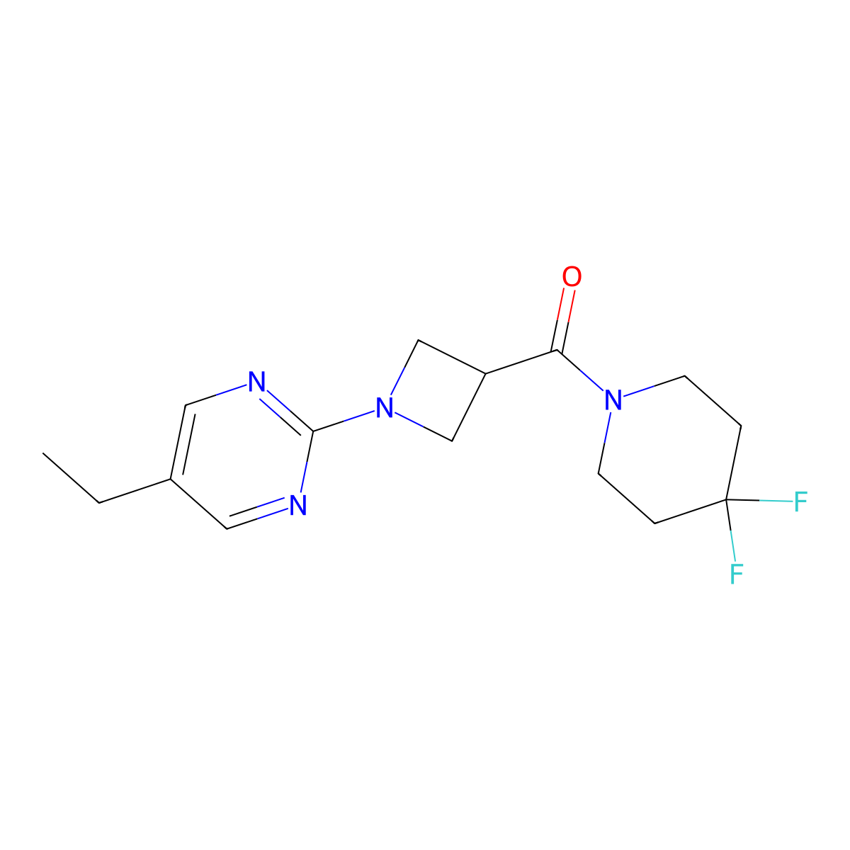 2-[3-(4,4-Difluoropiperidine-1-carbonyl)azetidin-1-yl]-5-ethylpyrimidine molecular structure, CAS 3054579-50-6
