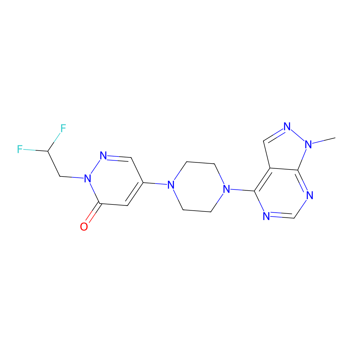 2-(2,2-difluoroethyl)-5-(4-{1-methyl-1H-pyrazolo[3,4-d]pyrimidin-4-yl}piperazin-1-yl)-2,3-dihydropyridazin-3-one molecular structure, CAS 3054579-54-0