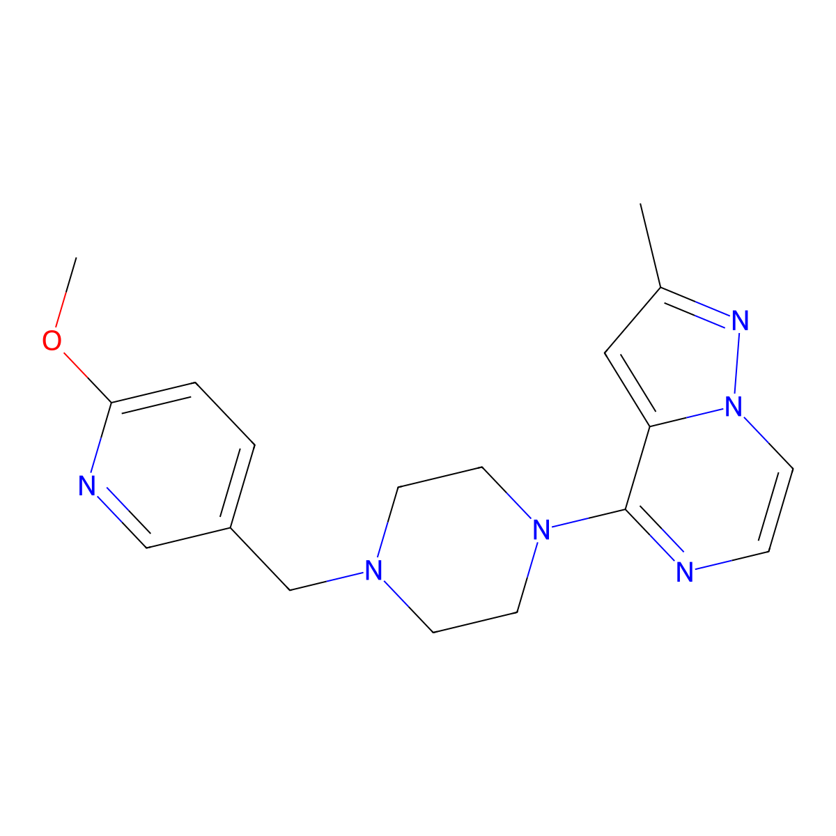 1-[(6-Methoxypyridin-3-yl)methyl]-4-{2-methylpyrazolo[1,5-a]pyrazin-4-yl}piperazine molecular structure, CAS 3054579-57-3