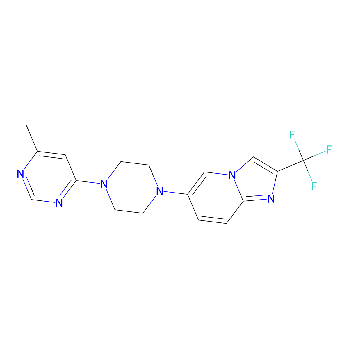 4-Methyl-6-{4-[2-(trifluoromethyl)imidazo[1,2-a]pyridin-6-yl]piperazin-1-yl}pyrimidine molecular structure, CAS 3054579-61-9