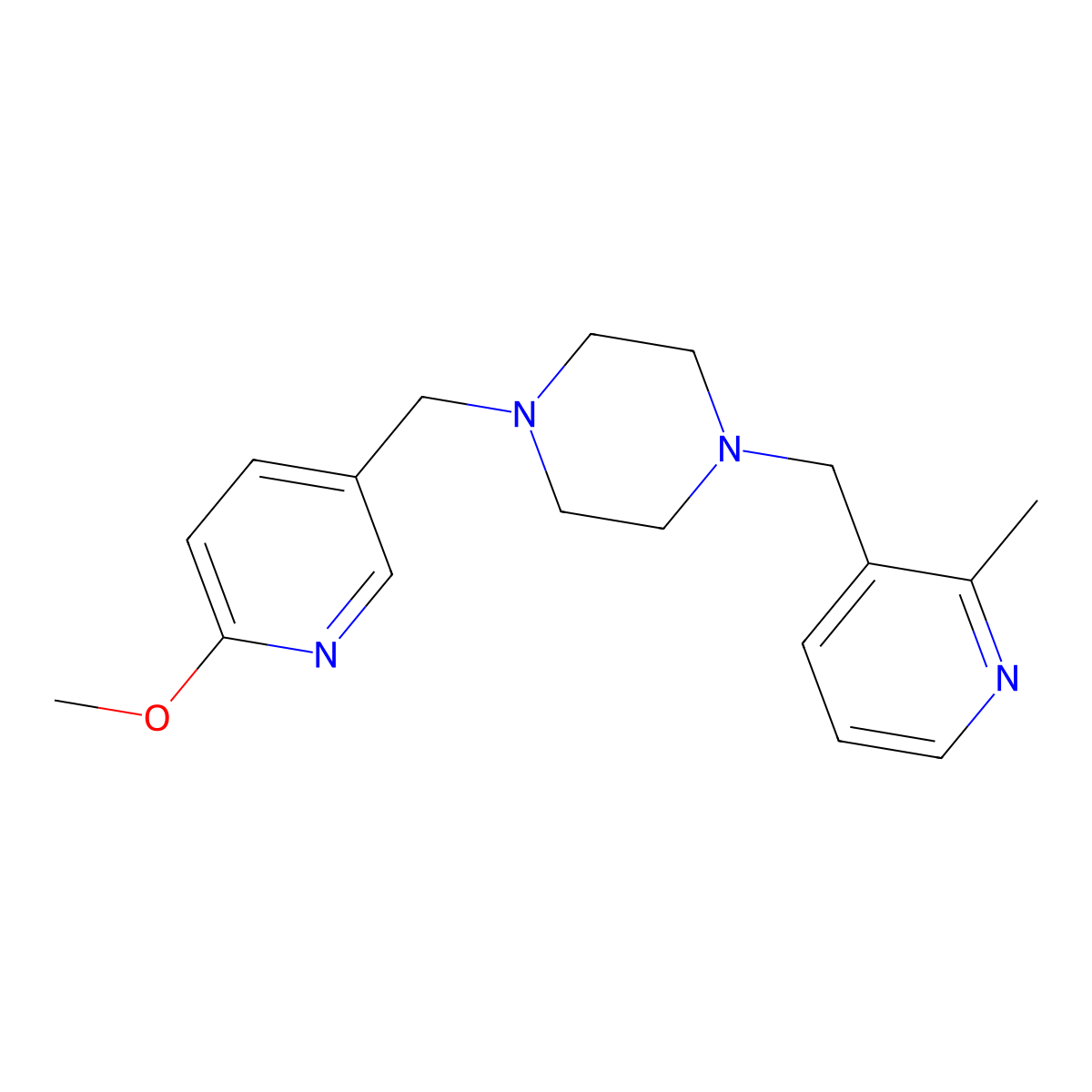 1-[(6-Methoxypyridin-3-yl)methyl]-4-[(2-methylpyridin-3-yl)methyl]piperazine molecular structure, CAS 3054579-63-1