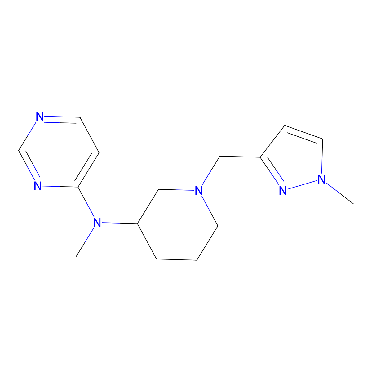 N-methyl-N-{1-[(1-methyl-1H-pyrazol-3-yl)methyl]piperidin-3-yl}pyrimidin-4-amine molecular structure, CAS 3054579-64-2