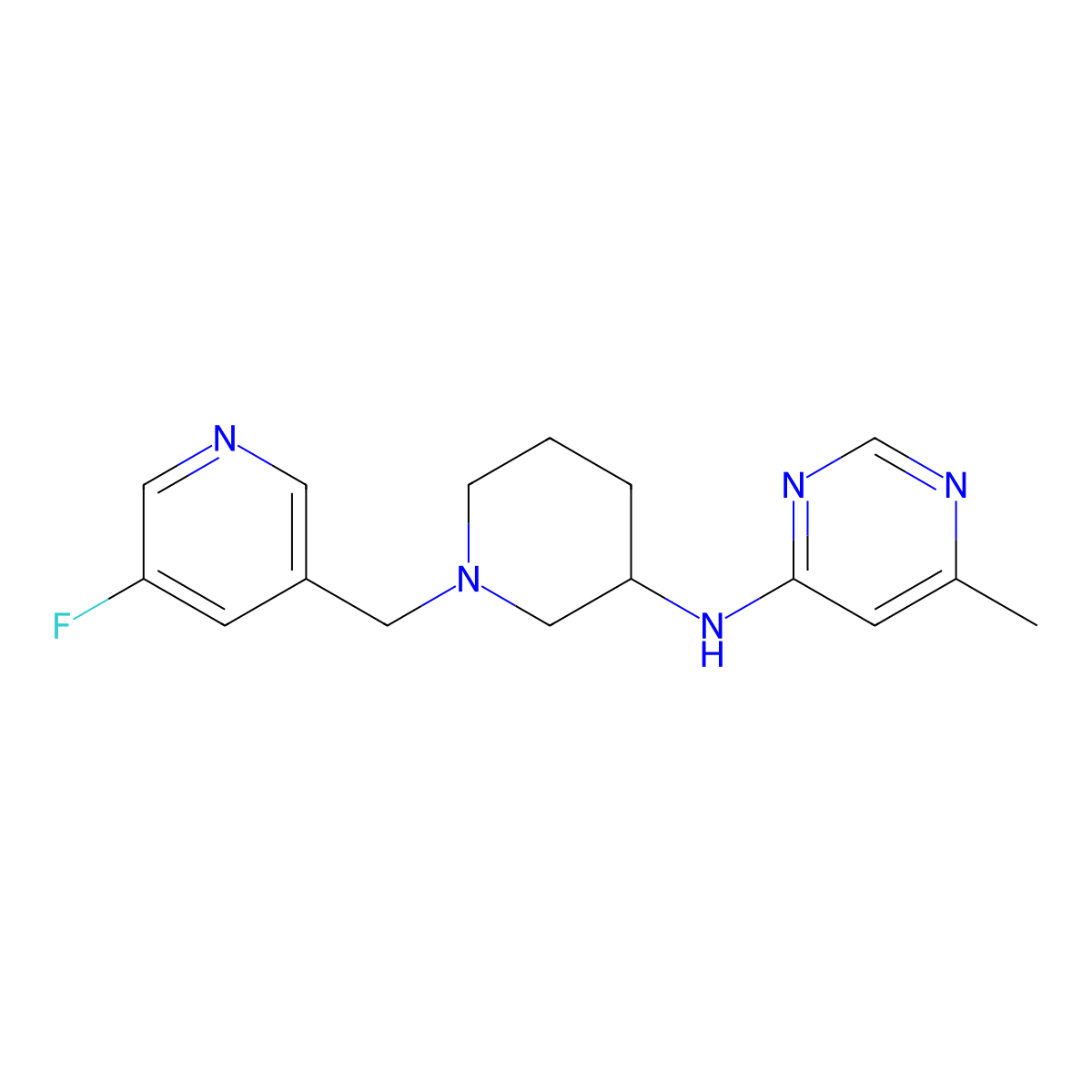 N-{1-[(5-fluoropyridin-3-yl)methyl]piperidin-3-yl}-6-methylpyrimidin-4-amine molecular structure, CAS 3054579-68-6