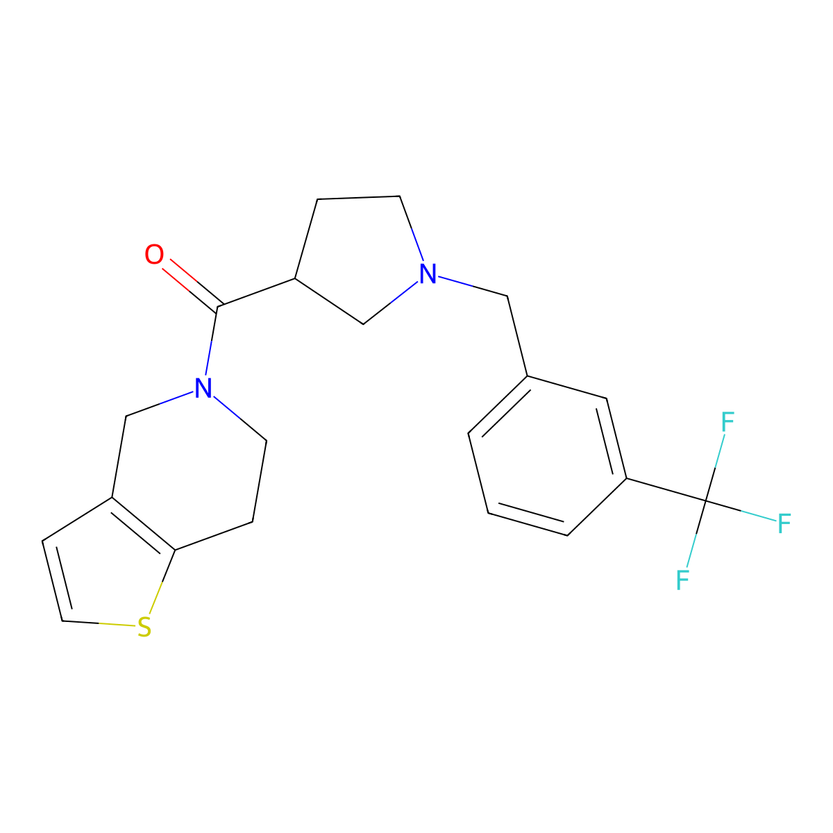 3-{4H,5H,6H,7H-thieno[3,2-c]pyridine-5-carbonyl}-1-{[3-(trifluoromethyl)phenyl]methyl}pyrrolidine molecular structure, CAS 3054579-69-7